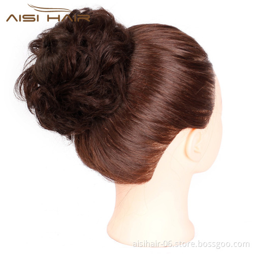 Aisi Hair Brazilian Human Hair Curly Brown Chignon Bun Elastic Rope Rubber Band Hairpiece Clip In Extension For Black Women